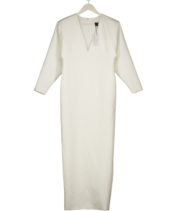 KAREN MILLEN Ivory White Stretch Tailored Ruched Sleeve Maxi Dress UK 6