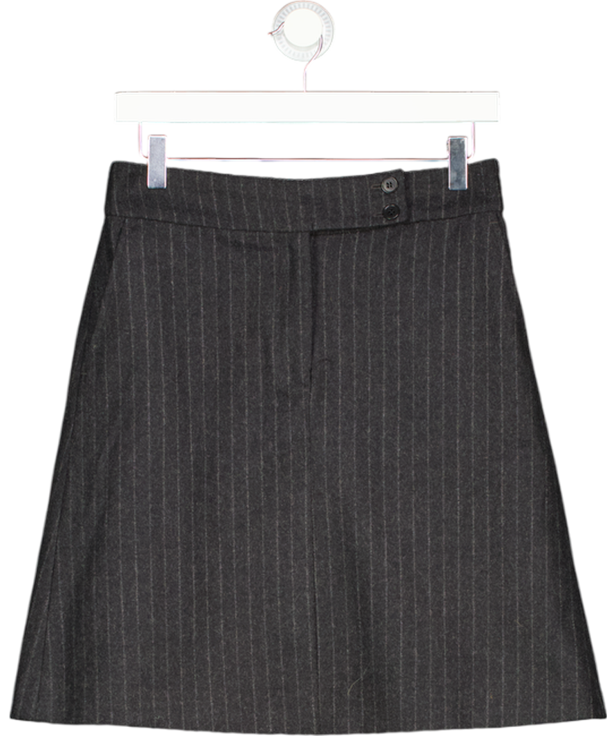 Jigsaw Grey Flannel Pinstripe Wool A-line Mini Skirt UK 10