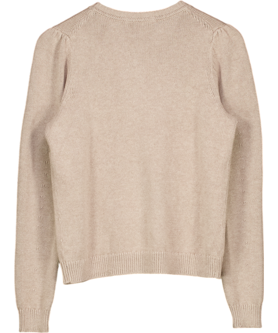 BODEN Beige Embroidered Floral Wool Blend Davina Puff Sleeve Cardigan UK S