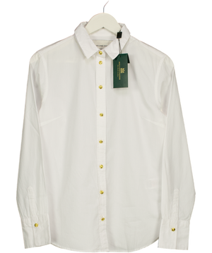 HOLLAND COOPER White 100% Cotton Classic Fit Shirt With Gold Logo Buttons UK 8