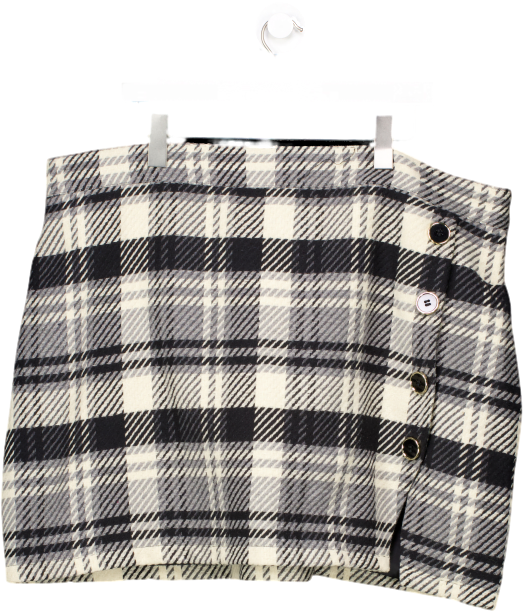 River Island Black Dogtooth Button Detail Mini Skirt UK 24