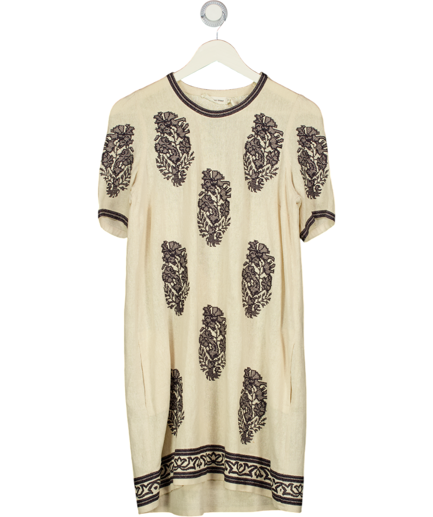 Étoile Isabel Marant Beige / Black Daryl Raw Silk Embroidered Dress Fr38 UK 10