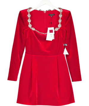 NADINE MERABI Kimberly Red Velvet Embellished Mini Dress UK 10