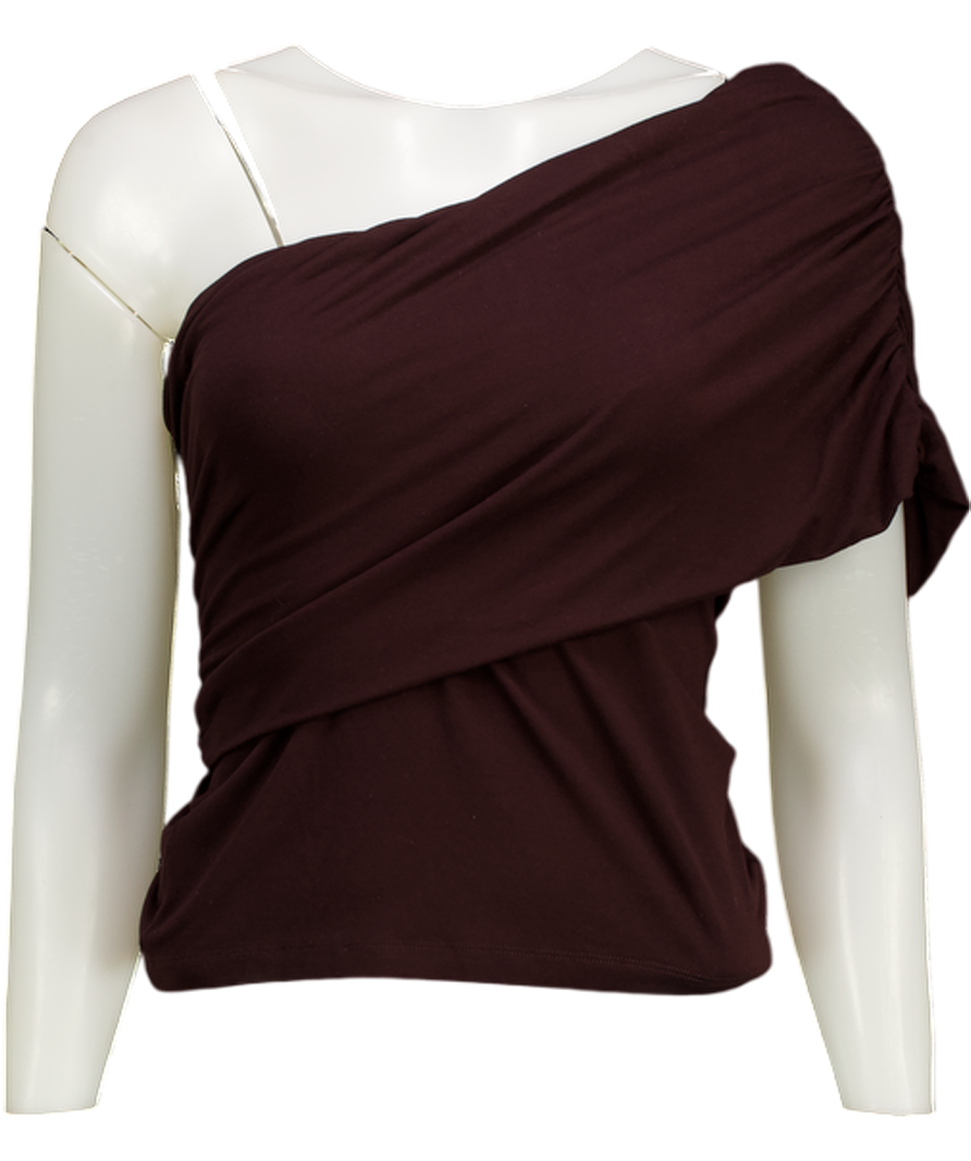 MINT VELVET Burgundy Brown One Shoulder Draped Top UK S
