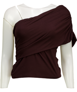 MINT VELVET Burgundy Brown One Shoulder Draped Top UK S