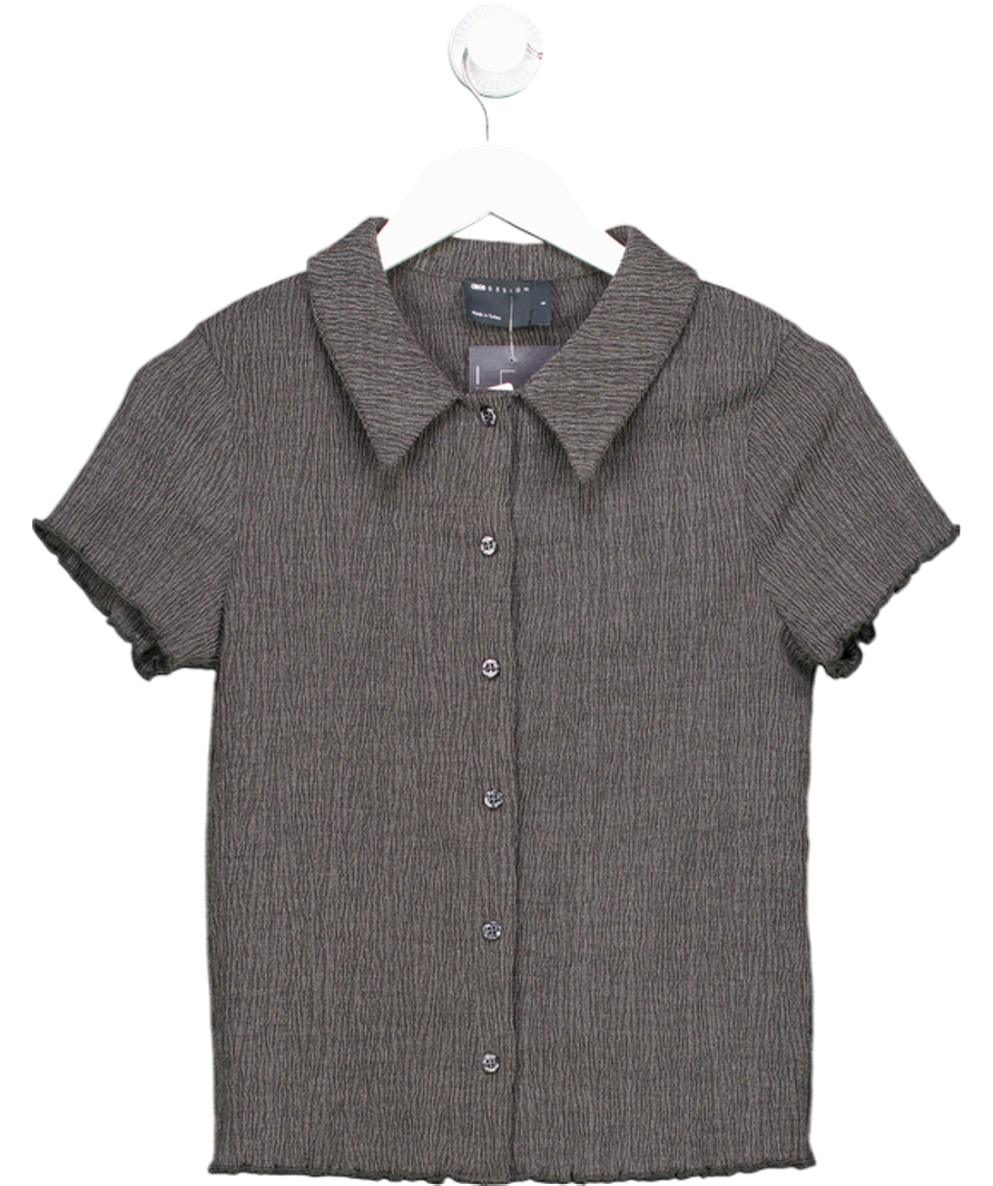 ASOS Grey Textured Button Up Short Sleeve Shirt UK S