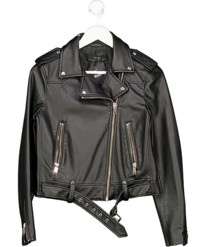 ZARA Black Faux Leather Biker Jacket UK S