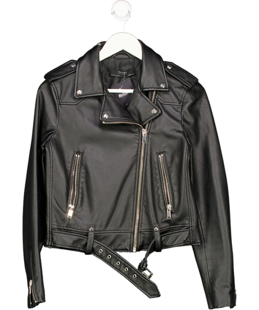 ZARA Black Faux Leather Biker Jacket UK S