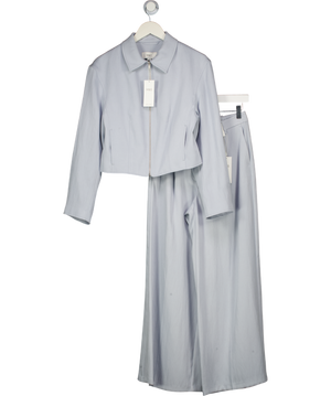 M&S Blue 2-piece Zip Through Jacket And Relaxed Wide Leg Trousers With Linen Set UK 8