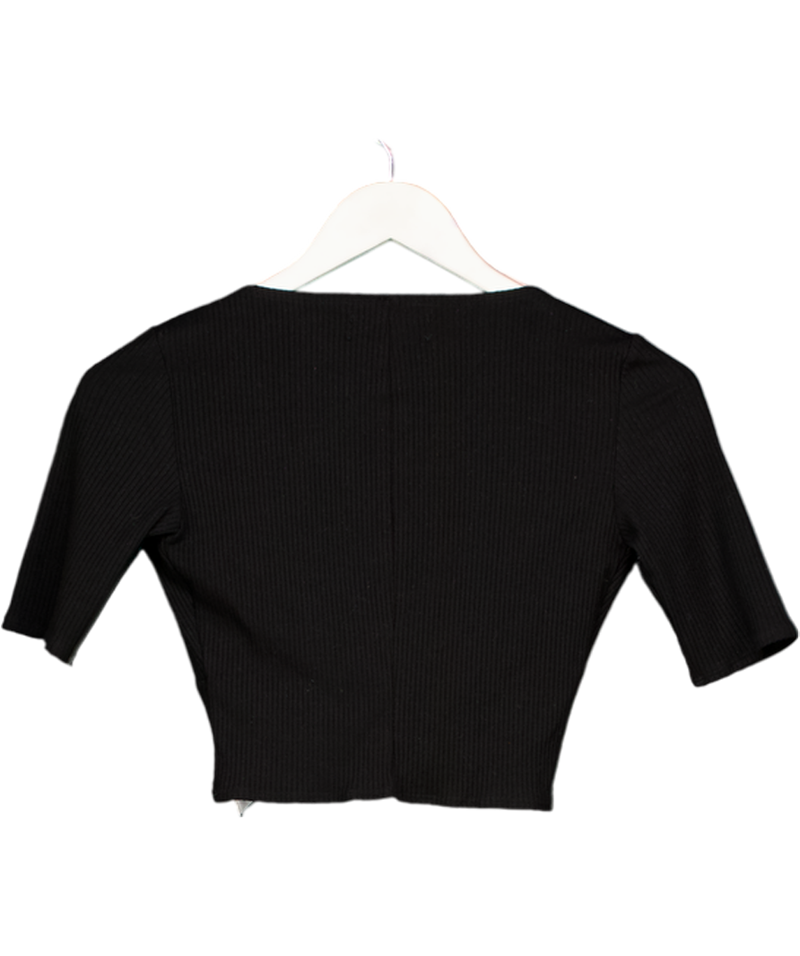 Reformation Black Silk Ribbed Twist Front Crop Top UK XS