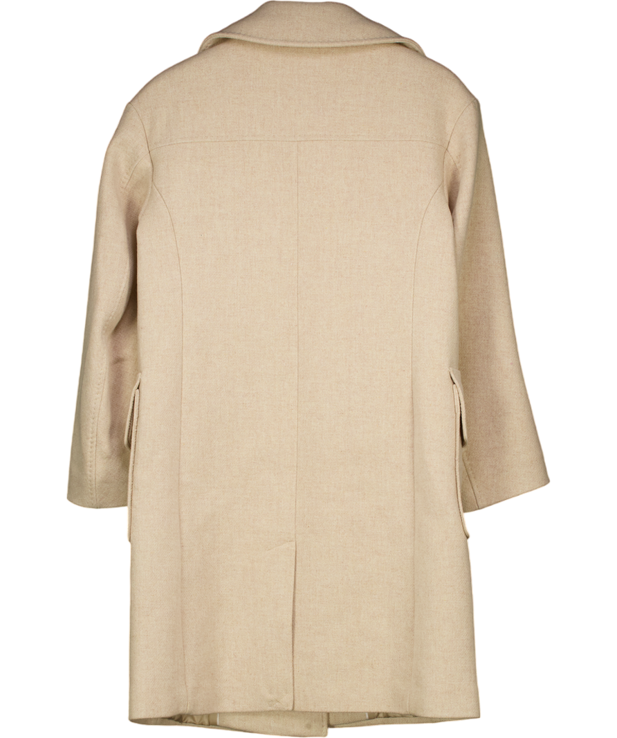 KAREN MILLEN Beige Wool Blend Patch Pocket Tailored Midi Coat UK 10