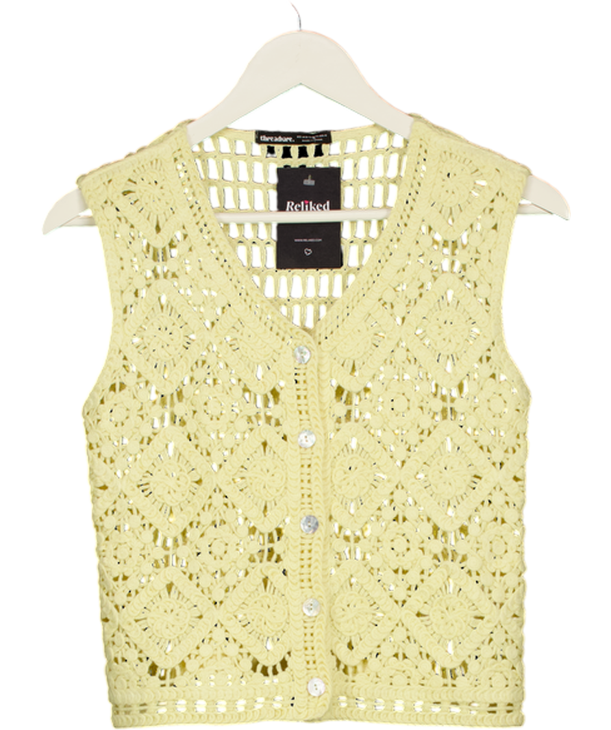 THREADBARE Yellow Crochet Button Up Vest /waistcoat Top UK 8
