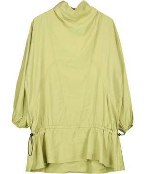 TOPSHOP Khaki Green Cupro Funnel Neck Dropped Waist Long Sleeve Mini Dress UK 6