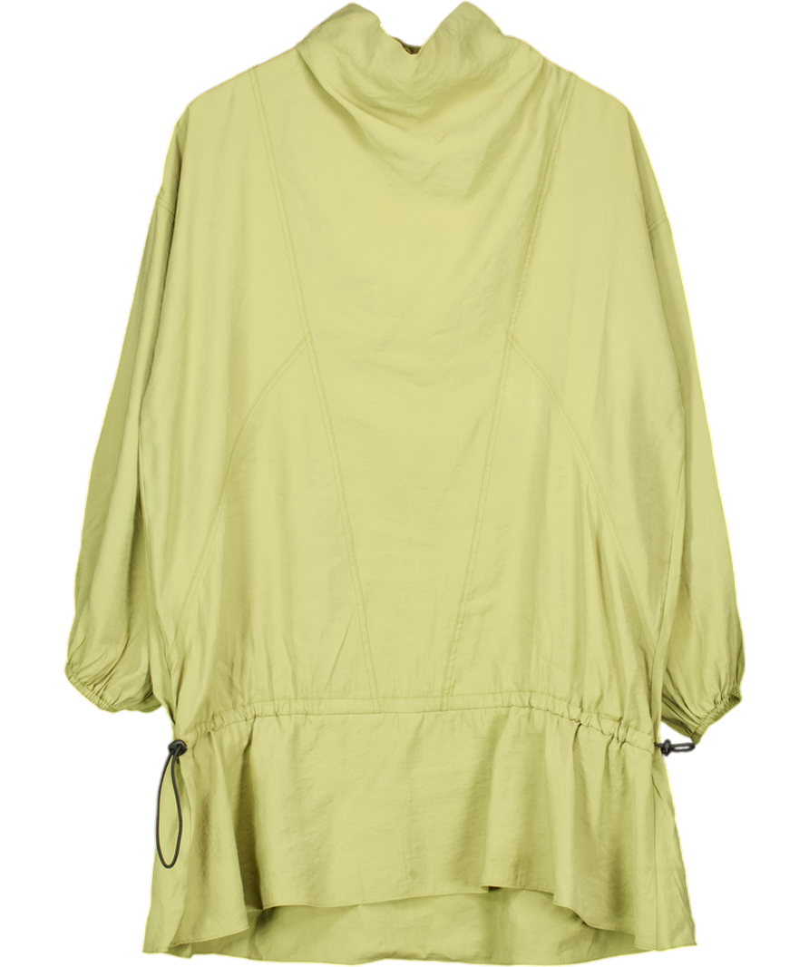 TOPSHOP Khaki Green Cupro Funnel Neck Dropped Waist Long Sleeve Mini Dress UK 6