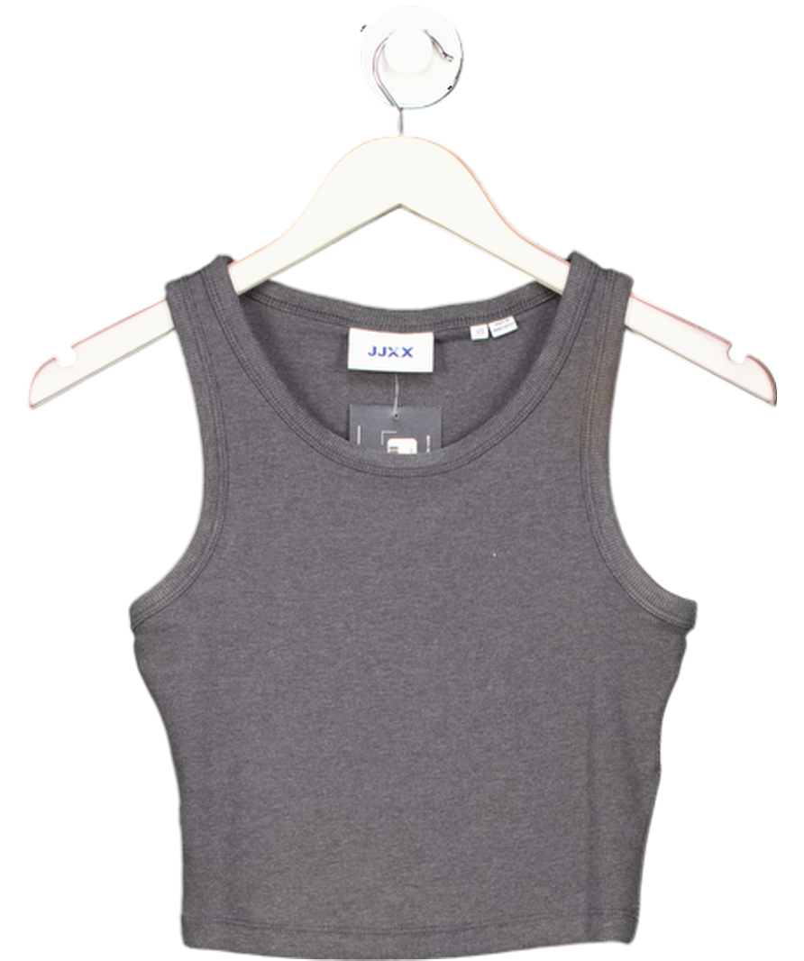 JJXX Fallon Ribbed Cropped Vest In Dark Grey UK XS