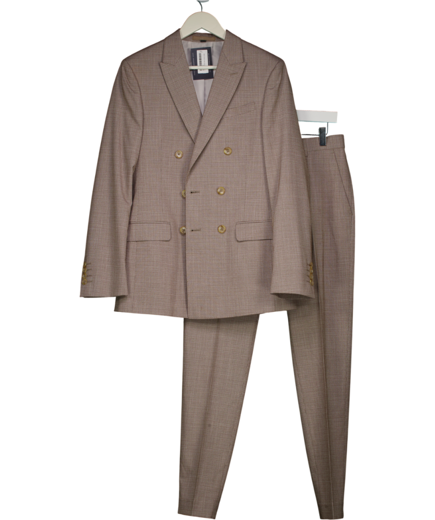 M&S Brown Slim Fit Double Breasted Suit Jacket (34") And Trousers Set W30