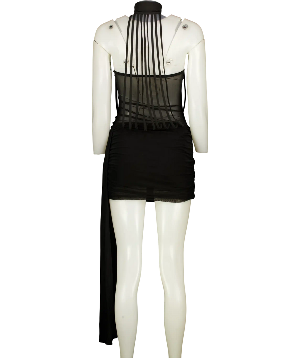 Miss Rosier Ivona Black Halterneck Ribbon Design Mini Dress UK S