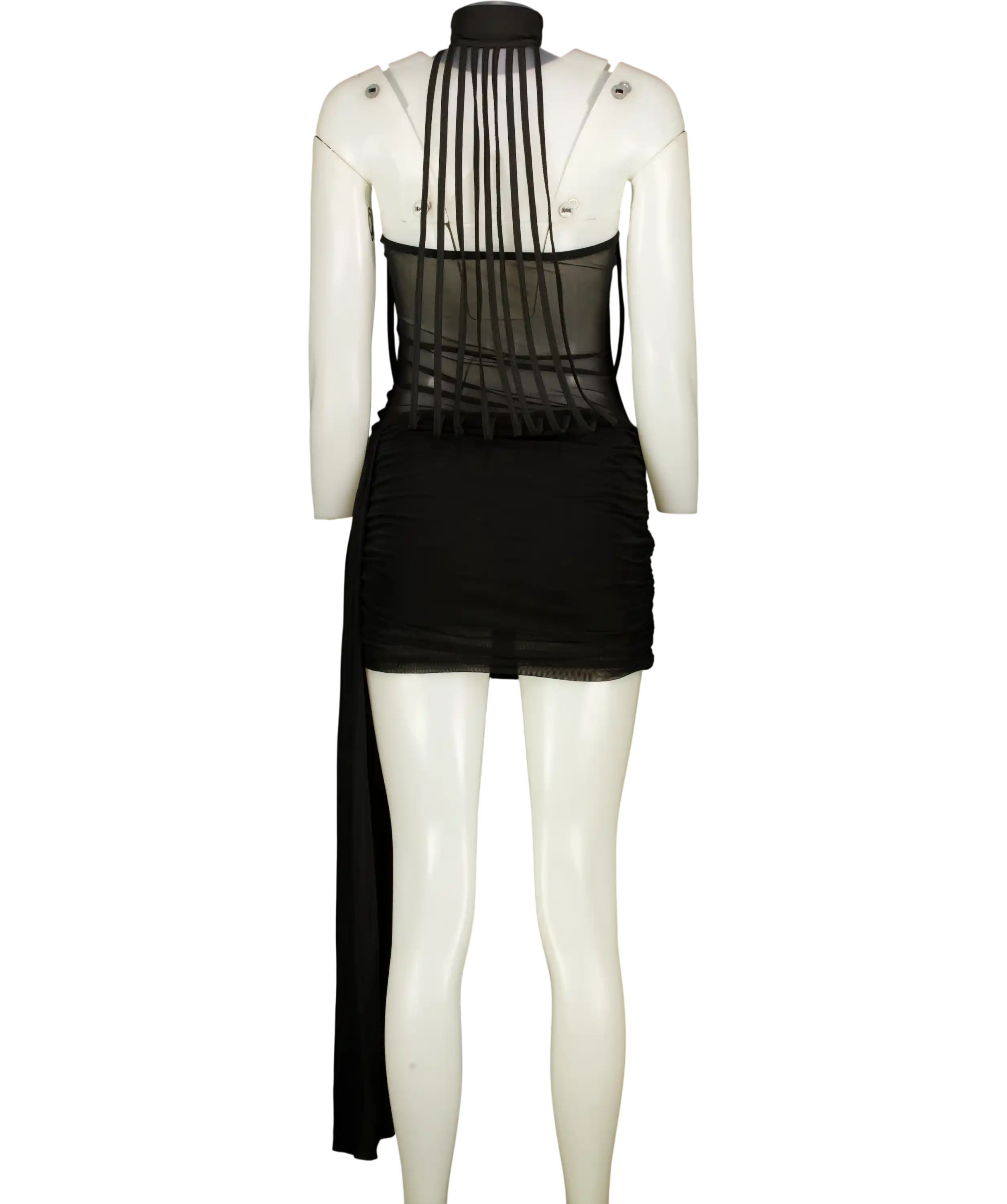 Miss Rosier Ivona Black Halterneck Ribbon Design Mini Dress UK S