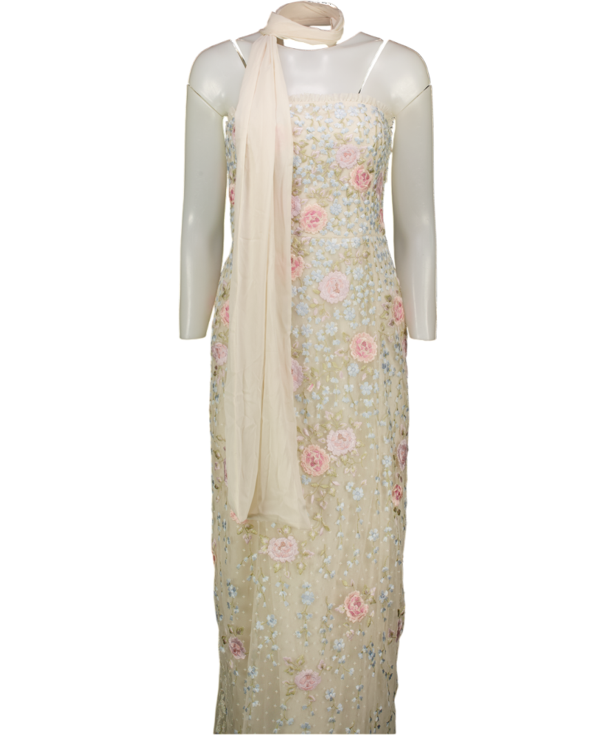 NEEDLE & THREAD Cream Cressida Embroidery Strapless Ankle Gown Dress UK 10