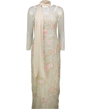NEEDLE & THREAD Cream Cressida Embroidery Strapless Ankle Gown Dress UK 10