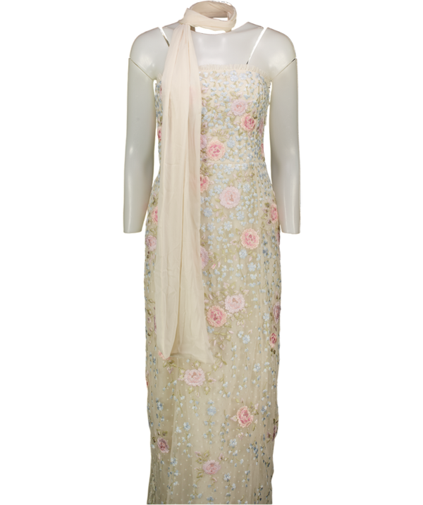 NEEDLE & THREAD Cream Cressida Embroidery Strapless Ankle Gown Dress UK 10