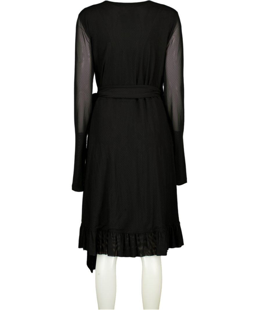 GANNI Black Mesh Dotted Wrap Dress UK 14