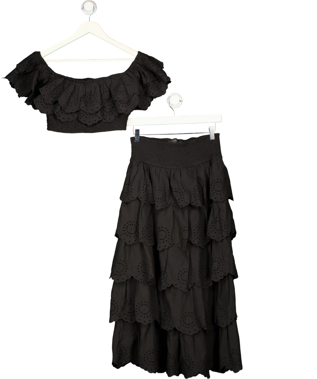Club L Vista Black Broderie Ruffled Tiered Maxi Skirt And Crop Top Set UK 10