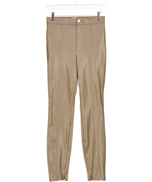 ZARA Taupe Beige Faux Leather Trousers With Ankle Zips UK S