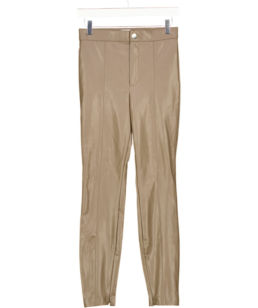 ZARA Taupe Beige Faux Leather Trousers With Ankle Zips UK S