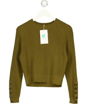 SEZANE Olive Green Sami Merino Wool & Cotton Blend Jumper UK S