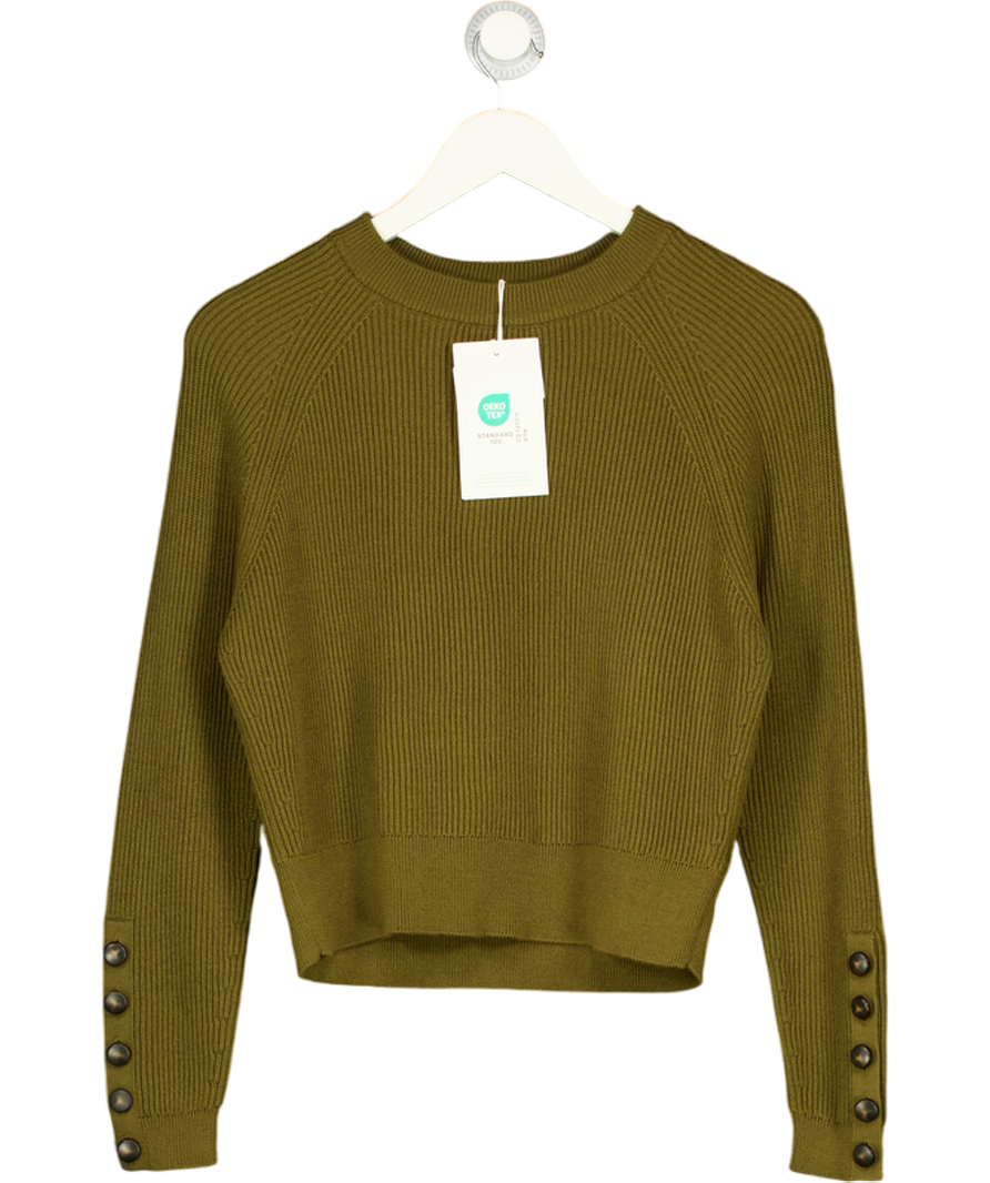 SEZANE Olive Green Sami Merino Wool & Cotton Blend Jumper UK S