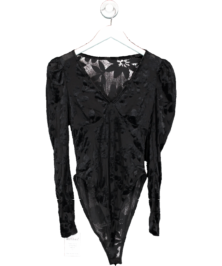 SHEIN Black Mesh And Flower Bodysuit UK XS