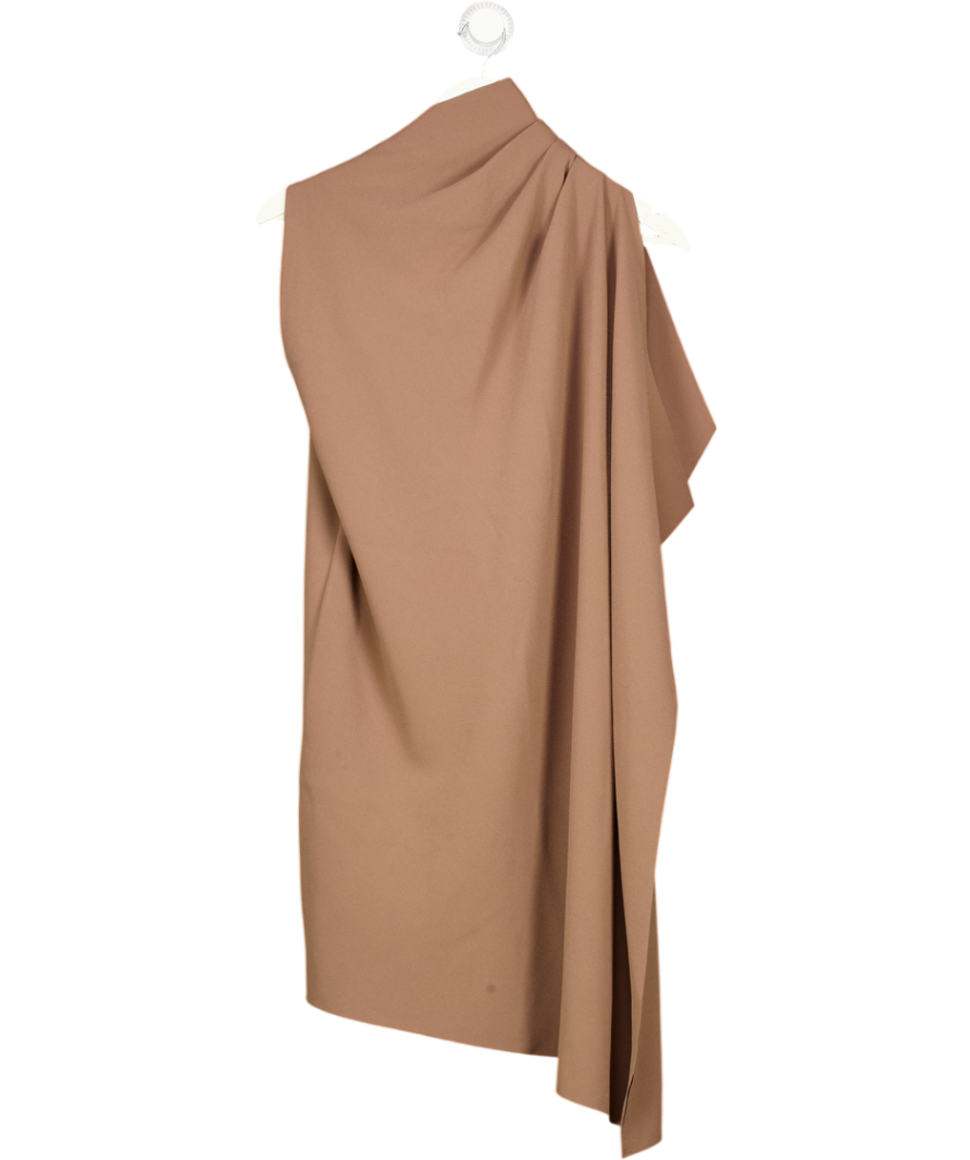 REISS Ellery One-shoulder Draped Mini Dress In Taupe Brown UK 6