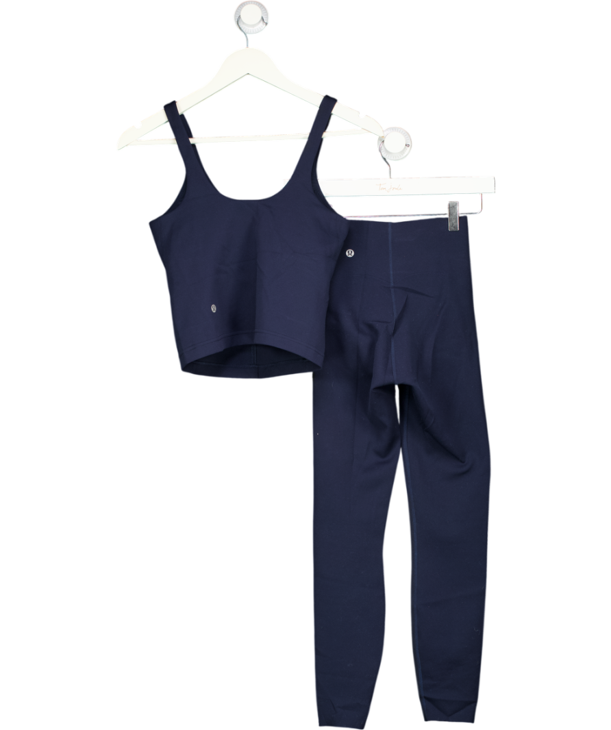 LULULEMON 2-piece Navy Blue Activewear Top (uk 8) And Leggings (uk 6) Set UK XS/S