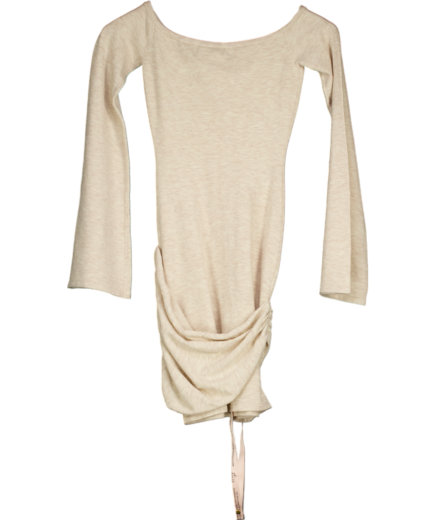 Oh Polly Beige Luzia Knit Scarf-detail Off-shoulder Mini Dress UK XS