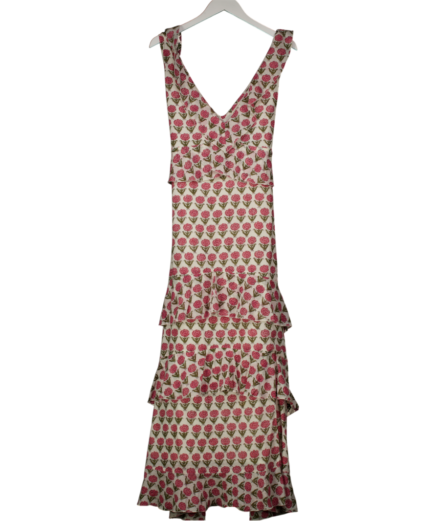 ANETOS LONDON White / Pink Block Printed Cotton Dress One Size