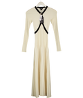KAREN MILLEN Cream / Black Rib Knit Trim Detail Full Skirt Midi Dress UK XS