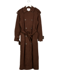 TOPSHOP Brown Longline Oversized Faux Suede Trench Coat In Chocolate UK S
