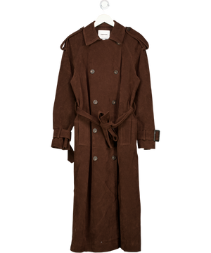 TOPSHOP Brown Longline Oversized Faux Suede Trench Coat In Chocolate UK S