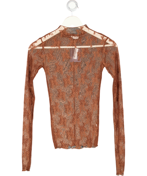 FREE PEOPLE Brown Intimately Black Sheer Lace High Neck Top UK XS
