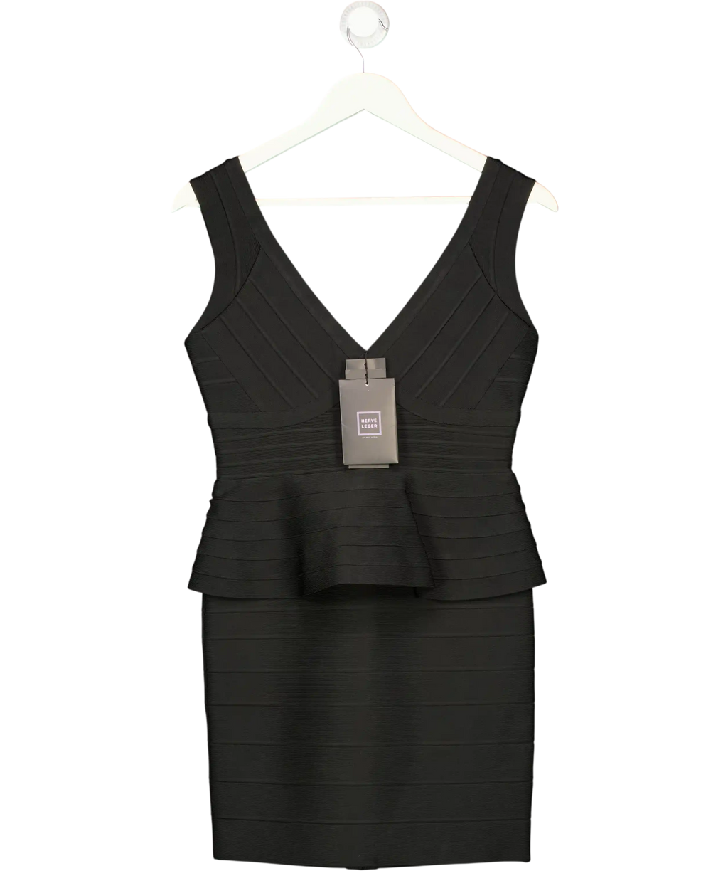 Herve Leger Rebeca Black Peplum Bandage Mini Dress Uk 12-14 UK L