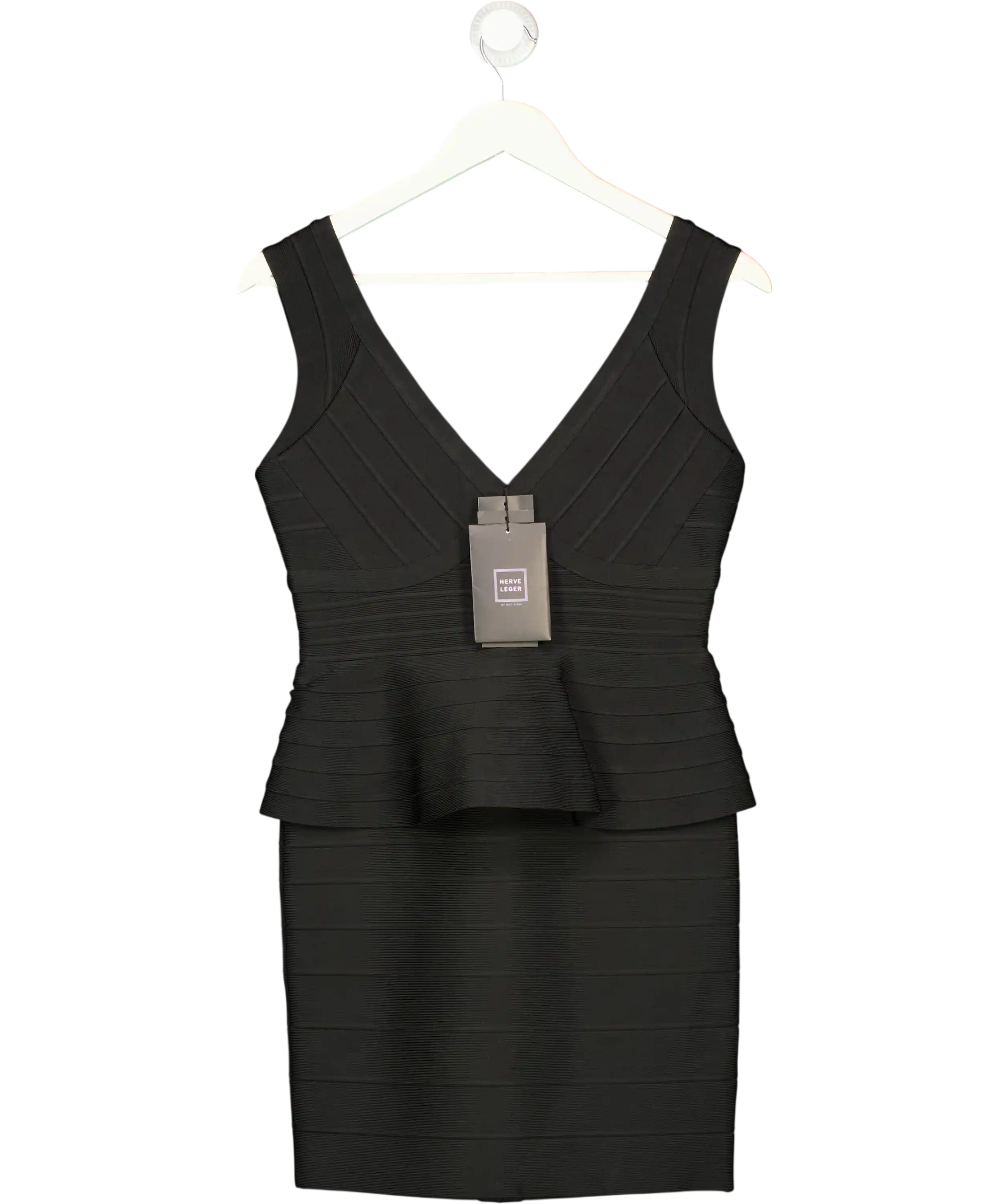 Herve Leger Rebeca Black Peplum Bandage Mini Dress Uk 12-14 UK L
