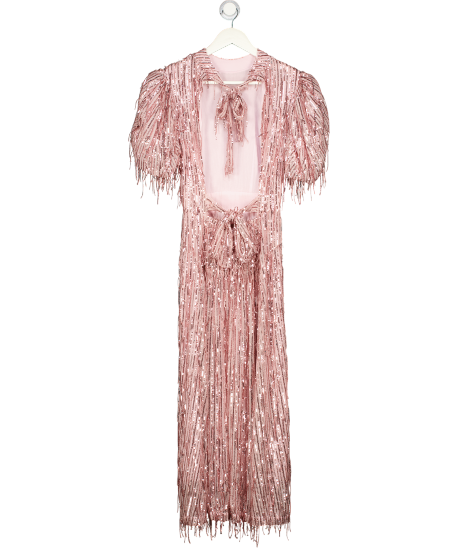 ROTATE BIRGER CHRISTENSEN Pink Sequined Balloon-sleeve Midi Dress UK 4