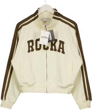 RU & ROCKA Cream City Stripe Logo Zip Cotton Jacket UK M