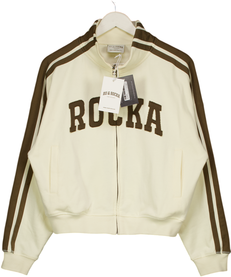RU & ROCKA Cream City Stripe Logo Zip Cotton Jacket UK M