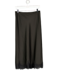 ZARA Black Lace Trim Satin Midi Skirt UK S