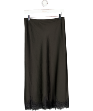 ZARA Black Lace Trim Satin Midi Skirt UK S