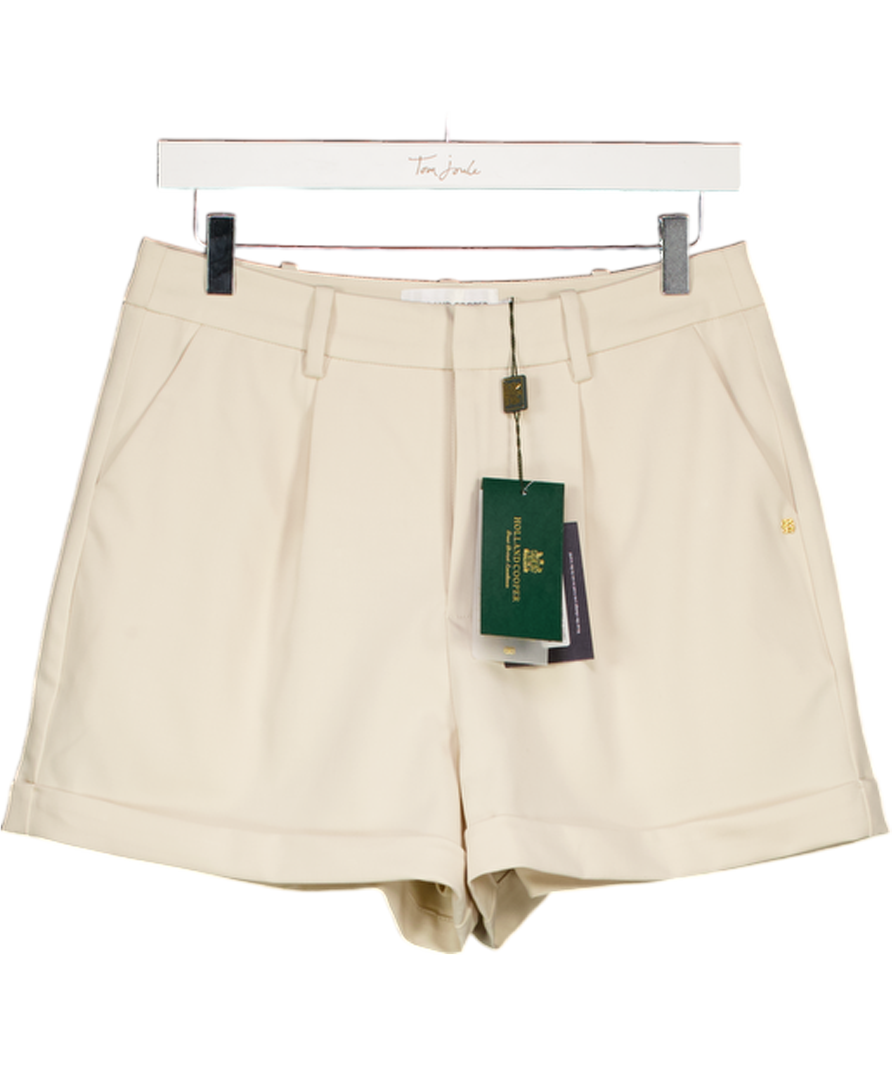 HOLLAND COOPER Beige Pleated Wide Leg Short Stone With Gold Hc Logo Embellishment UK 10
