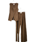 DISSH 2-piece Chocolate Brown Longline Waistcoat And Wde Leg Trouser Set UK 8