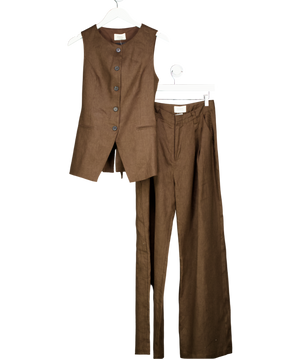 DISSH 2-piece Chocolate Brown Longline Waistcoat And Wde Leg Trouser Set UK 8